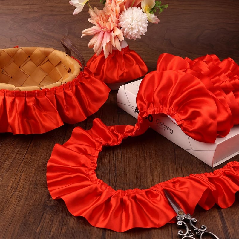 AIETSYEI Red Ruffle Ribbon 3inch Wide Ruffle Trim Lace Craft Supply for Sewing, Decor - Image 3